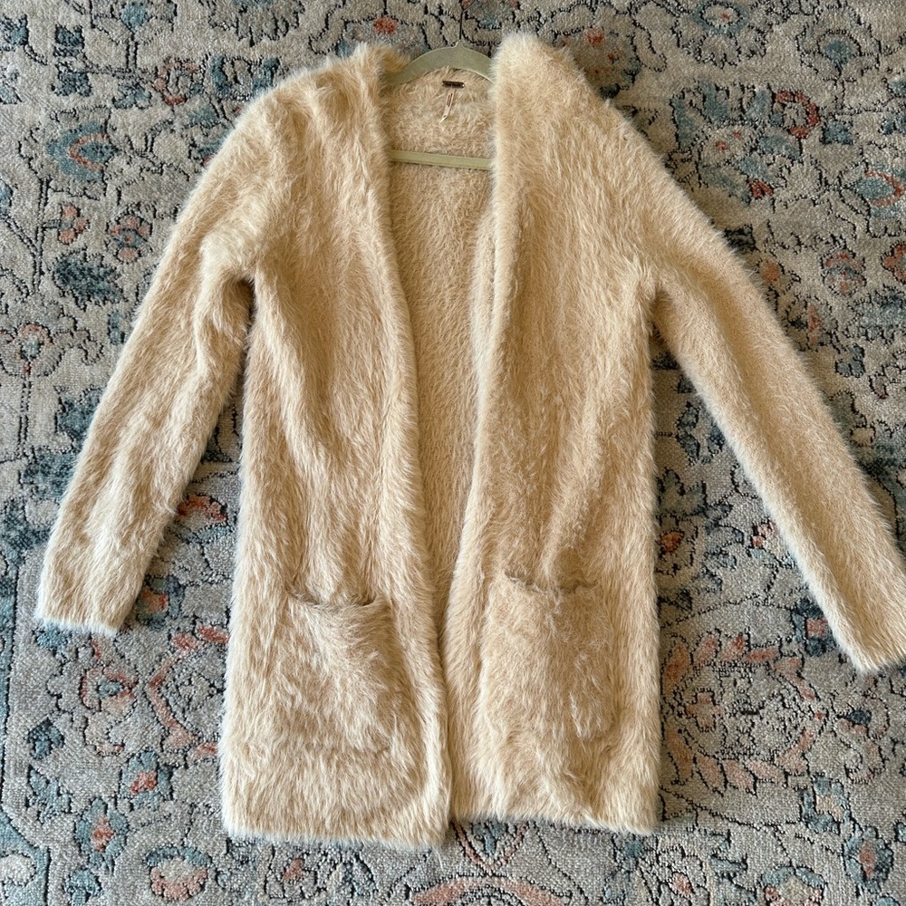 Free People cream fuzzy Cardigan NWOT